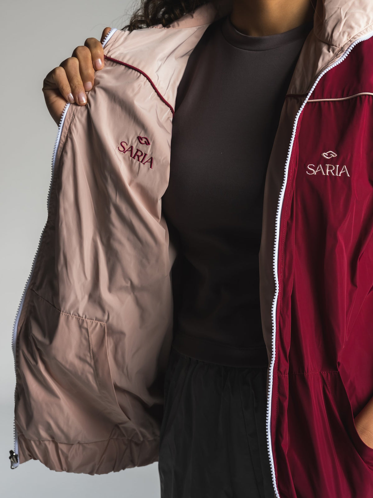 The Switch Jacket in Burgundy/Pink 